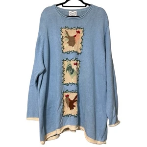 Stitches In Time maglione donna taglia 3X blu maglione gallo pollo vita fattoria - Foto 1 di 13