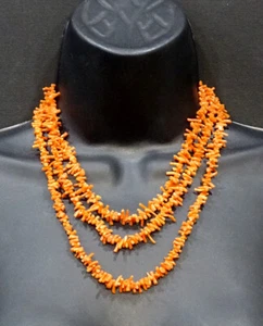 STUNNING! ANTIQUE Vintage NATURAL RED / ORANGE BRANCH CORAL 3-Strand Necklace - Picture 1 of 9