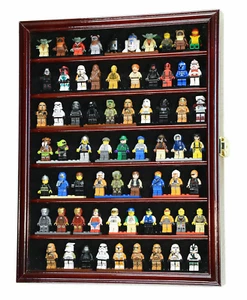 Minifigures Display Case 70 Pcs LEGO Toy Miniature Wood Cherry Wall Rack Cabinet - Picture 1 of 10
