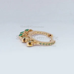 Natural .7 Ct Emerald Chandelier Huggie Earrings 14K Yellow Gold Minimalist Jewe - Picture 1 of 15
