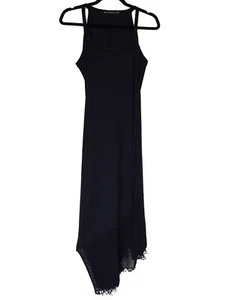 SS2001 MARITHE FRANCOIS GIRBAUD Asymmetric Mesh Maxi Dress Fringe Long S M Black - Picture 1 of 18