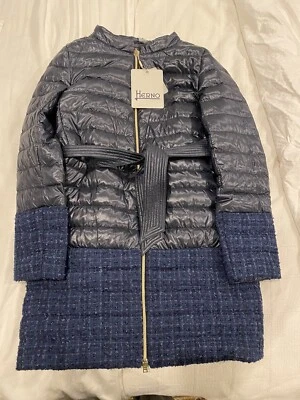 Chaqueta de Tweed Herno Azul Marino Acolchada y Boucle Talla 42 (8) Nueva con Etiquetas $750 Foto 1 de 4