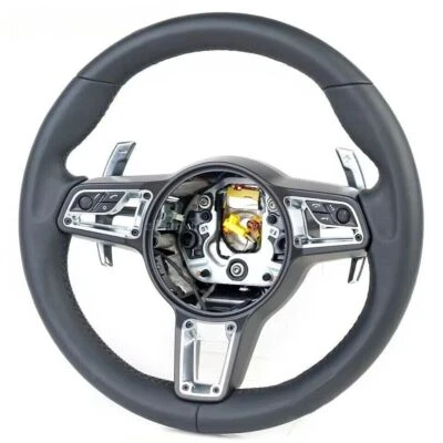Upgrade Black Leather Steering Wheel For Porsche Mancan Panamera Cayenne 911 718 Foto 1 de 4