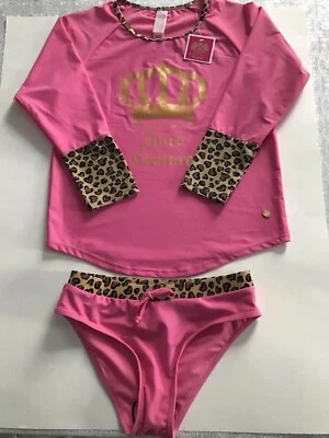 Nuevo combo de bikini Juicy Couture para niñas 12 protección contra erupciones traje de baño rosa/leopardo Foto 1 de 4