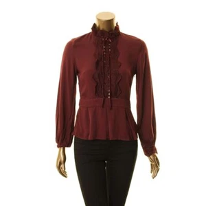 FOXIEDOX NEW Women's Crochet Mesh Trim Mock Neck Blouse Shirt Top TEDO - Picture 1 of 2
