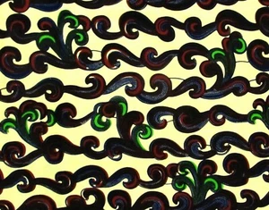 African Fabric 1/2 Yard Wax Print Cotton CREAM GREEN BLUE RUST Abstract BTHY - Picture 1 of 3