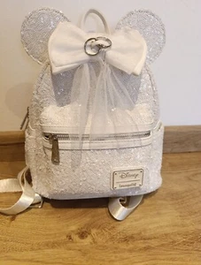 Loungefly Minnie Bride Sequin Backpack Wedding Used Once Great Condition - Picture 1 of 8