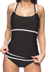 WS7.6-1781-1225/S4) MUJER TANKINI SET CON CALZONCILLOS NEGRO BLANCO NUEVO TALLA 44 - Imagen 1 de 4