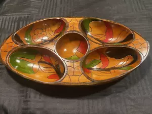 Vintage hand carved and painted wooden snack tray bowl dish tropical boho - Picture 1 of 8