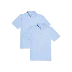 2-Pack Wonder Nation Boys Uniform Short Sleeve Polo Shirts, BLUE, LRG - Picture 1 of 5