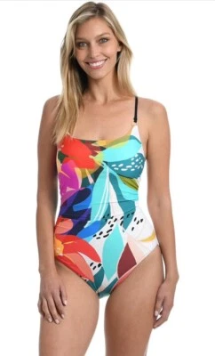 La Blanca Rouched Body Lingerie Mio One Piece Swimsuit Size 8 Electric Shore - Image 1 of 4