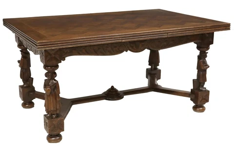 Antique Draw Leaf Table, French Breton, Figural, Carved, Oak, 1700s / 1800s!! Cover