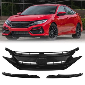 Fit For 19-21 Honda Civic 10th Factory Style Glossy Black Front Hood Mesh Grille - Picture 1 of 9