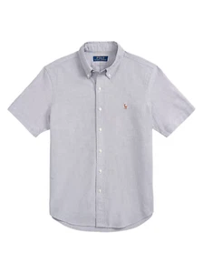 Polo Ralph Lauren Mens Short Sleeve Slim Fit Cotton Oxford Shirt Grey Button - Picture 1 of 5
