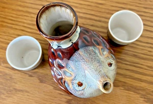 Cute Puffer Fish Fugu Glazed Pottery Tea Pot Set Sake Bottle & Two Cups #2 - Picture 1 of 11