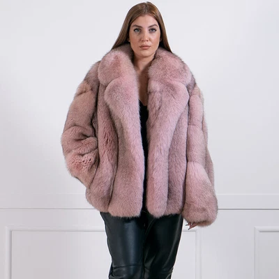 Pink Women Warm Real Fur Jackets Winter Thick Natural Fox Fur Coats Suit Collar - Image 1 of 4