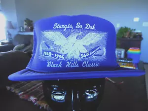 1994 Sturgis Classic Motorcycle SD Snap back Trucker Hat Mesh Flat Bill Cap 90s - Picture 1 of 12
