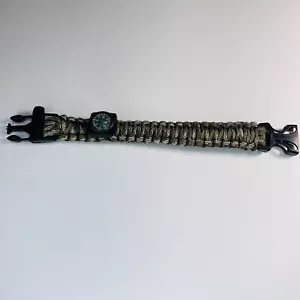 Paracord Survival Bracelet + Whistle Compass / Green Taupe Camo Outdoor Camping - Picture 1 of 3