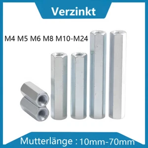 Langmuttern Gewindemuffen Niro Verzinken Außensechskant M5 M6 M8 M10 M12 M14-M24 - Bild 1 von 60