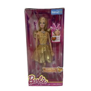 BARBIE November Citrine Birthstone Doll Gold Dress & Accessories New 2014