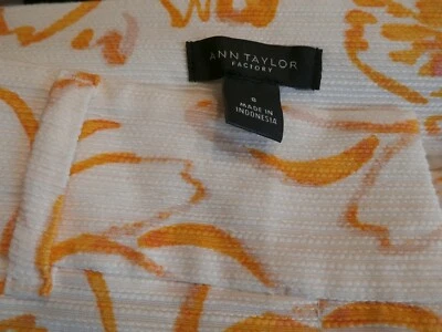 Ann Taylor Pantalones Cortos Mujer Talla 8 Blanco, Estampado Dorado Cremallera Cierre Gancho Frontal  Foto 1 de 4
