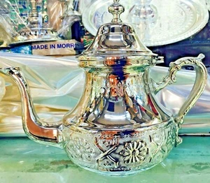 Handmade Moroccan Silver Teapot, Authentic Engraved Design, Large Size - Picture 1 of 7