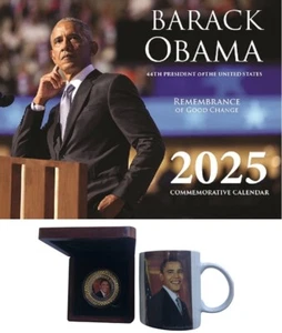 President Barack Obama 2025 Calendar-Removable Coin and Mug Gift Set - Picture 1 of 12