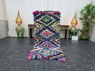 Moroccan Handmade Vintage Rug 2'7''x6' Berber Geometric Multicolor Cotton Carpet - image 1 of 4