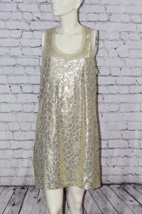 ALI RO Designer Gold Sequin Midi Party Cocktail Racerback Tank Dress Sz 10 NEW! - Picture 1 of 6