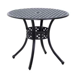 33 in. Round Cast Aluminium Outdoor Patio Dining Table with Umbrella Hole - Picture 1 of 5