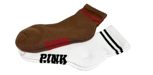 Victoria’s Secret PINK Quarter Socks 2 Pairs One Size Brown White - Picture 1 of 3