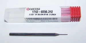 (.0250") CARBIDE END MILL 3 FLUTE STUB EXTENDED REACH KYOCERA  1742-0250.312 - Picture 1 of 4