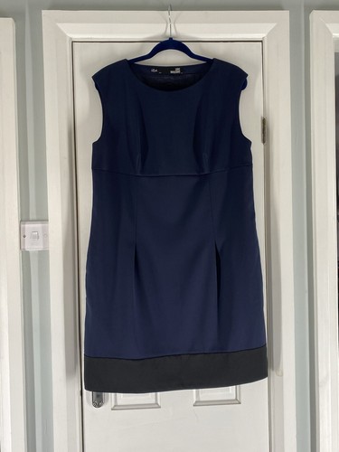 Abito Love Moschino Shift UK 16 blu navy e nero sartoriale senza maniche ufficio