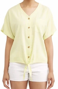 Tie Front Top 2XL 20 22 Linen Blend Oversized Stripe Button Front Shirt NEW NWT - Picture 1 of 9
