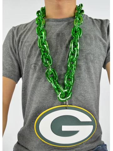New NFL Green Bay Packers GREEN Fan Chain Necklace Foam Cover