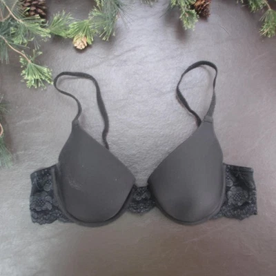 Victorias Secret Bra Womens 34C Black Push Up Underwire Lace Trim Padded - Image 1 of 4