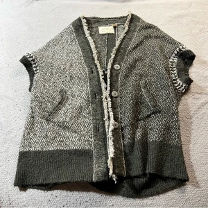 Angel of the North Anthropologie Grey Oversized Cotton Wool Poncho Cardigan M/L - Picture 1 of 6