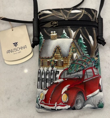 ANUSCHKA INDIA Hippy Vacaciones Cuero Pintado a Mano Bandolera Organizador Cartera Foto 1 de 4