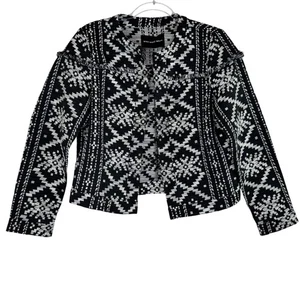 Who What Wear Jacke Damen Medium schwarz weiß Azteken Fransen strukturiert vorne offen - Bild 1 von 10