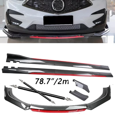 Carbon Fiber Look Red Front Lip Chin Bumper Side Skirt For Acura MDX RDX UN - Изображение 1 из 4