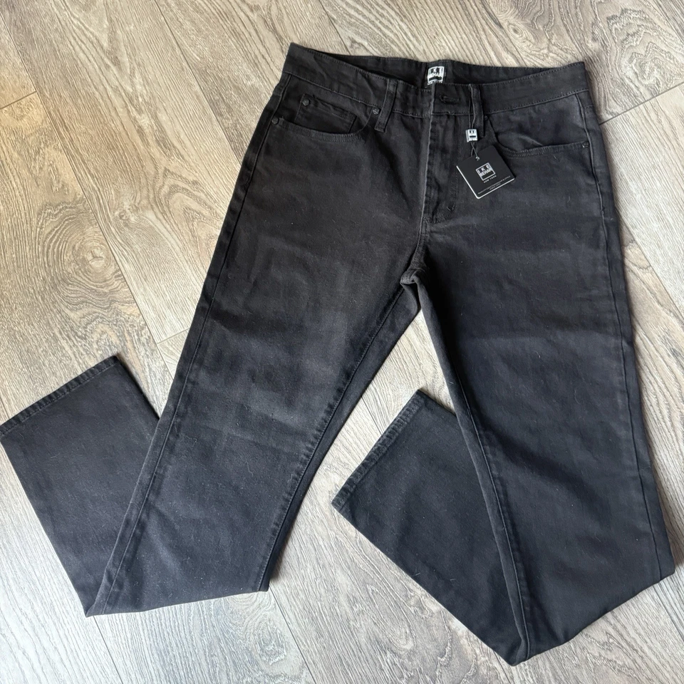 Pantalones de mezclilla Ike Behar para hombre talla 30x32 negros ajustados calce recto nuevos con etiquetas Foto 1 de 4
