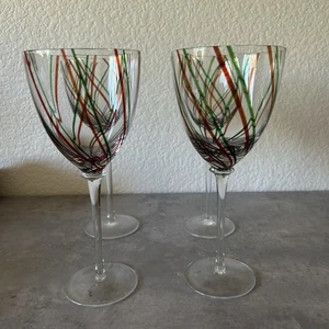 Set of 4 Vintage Elegant Long Stem Wine Glasses Red Green Swirls-8-3/4" - Bild 1 von 6