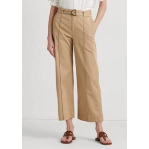 Lauren Ralph Lauren Micro-Sanded Twill Belted Wide-Leg Pants Women's 16 Tan - Picture 1 of 17