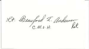 Beauford Anderson signierte Karteikarte WWII Ehrenmedaille Empfänger O&E - Bild 1 von 1