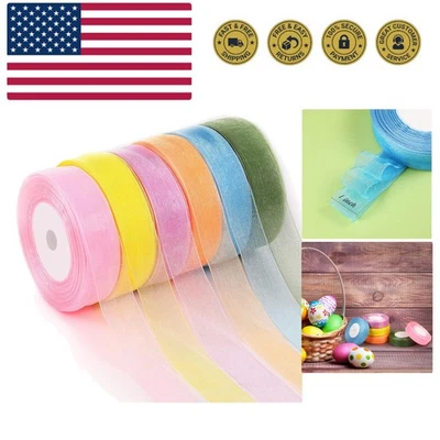 Vibrant 6-Pack Organza Ribbon Rolls - 50 Yards Each for Gift Wrapping Elegance - Image 1 of 4
