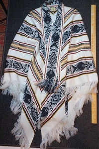 Poncho Mantón Sisandina Algodón Lana Ecuador Capa Pez - Imagen 1 de 14