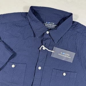 VINEYARD VINES Performance OTG Seersucker SS Shirt Men Size L Nautical Navy NWT - Picture 1 of 9