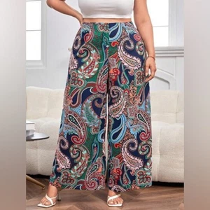 Pantalones de pierna ancha con estampado de cachemira SHEIN Clase Plus talla 2XL b51 - Imagen 1 de 8