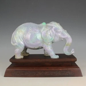 Chinese Exquisite Handmade Elephant Carving Natural Jadeite Jade Statue - Picture 1 of 20