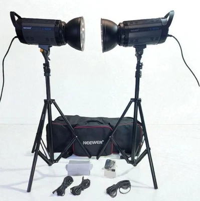 2-Neewer S-400N Studio Strobe Flashes, Tripods, RT-16, Carrying Case WORK GREAT - Image 1 of 4